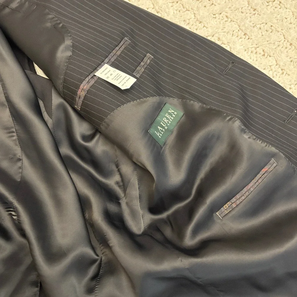 Ralph Lauren Pinstripe Suit Set Wool 2-Button Blazer 48‎ L Pants 36x32.5 MINT